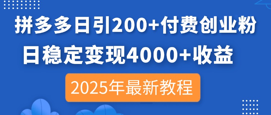 （14217期）拼多多日引200+付费创业粉，日稳定变现4000+收益，2025年最新教程-小y轻创