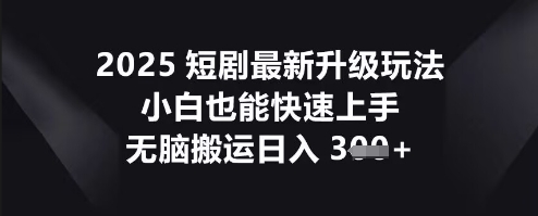 2025短剧最新升级玩法，小白也能快速上手，无脑搬运日入3张-小y轻创