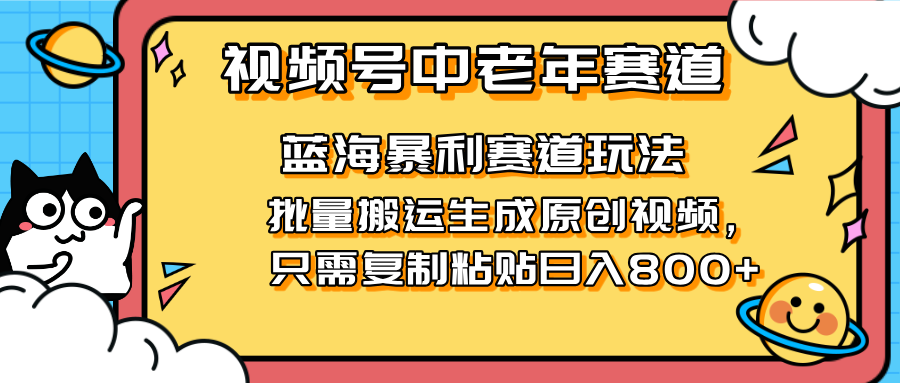（14314期）2025视频号中老年短视频蓝海暴利风口！复制粘贴搬运视频单日赚800+，无...-小y轻创
