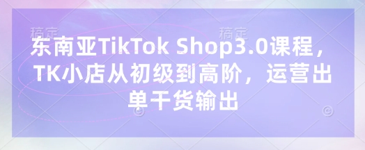 东南亚TikTok Shop3.0课程,TK小店从初级到高阶,运营出单干货输出-小y轻创