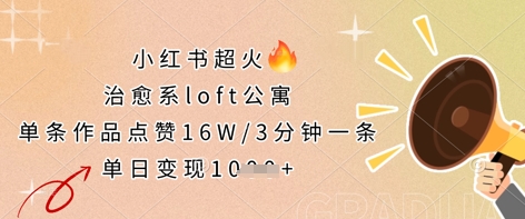 小红书超火的治愈系loft公寓，单条作品点赞16W，3分钟一条，单日变现数张-小y轻创