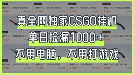 真全网独家CSGO挂G，单日捡漏1k+【揭秘】-小y轻创